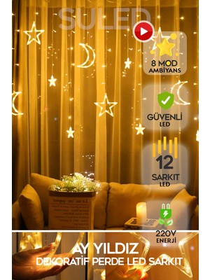 Ay Yıldız Perde LED 8 Mod Saçaklı Dekoratif Mutfak Işık