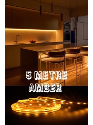 Mutfak Tezgah Üstü Amber Şerit LED Işık Seti, Adaptör ve Anahtarla