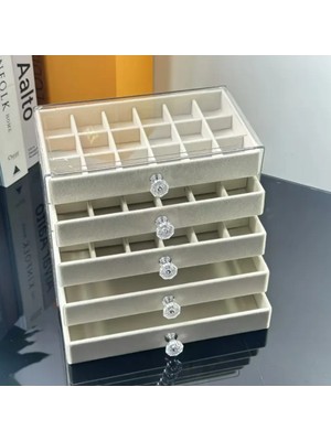 Feyza Design 5 Katlı Şeffaf Akrilik Takı Kutusu, Organizer, Yüzük, Kolye, Küpe, Bileklik