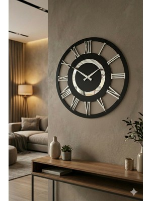 AA Shop Ahşap Ceviz Mobilya Siyah Renk Sade Sayılı Hediyelik Sessiz Duvar Saati 50CM