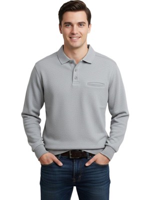 Baglan Erkek Büyük Beden Polo Yaka Cepli Selanik Sweatshirt BGL-ST04978