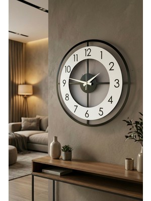 AA Shop Ahşap Siyah Beyaz Renk Desenli Hediyelik Sessiz Duvar Saati 50CM