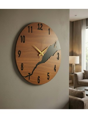 AA Shop Ahşap Siyah Ceviz Mobilya Renk Desenli Hediyelik Sessiz Duvar Saati 50CM
