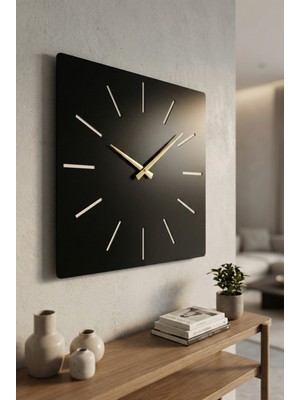 AA Shop Kare Ahşap Siyah Renk Sade Sayılı Hediyelik Sessiz Duvar Saati 50 cm
