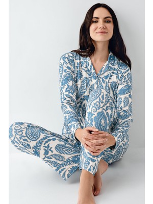 Pierre Cardin Kadın Turkuaz Gömlek Pijama Takım, %48 Pamuk %48 Modal %4 Elastan