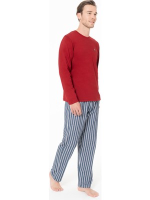 U.S. Polo Assn. Erkek Pijama Takım, Alt Çizgili, Üst Düz Renk