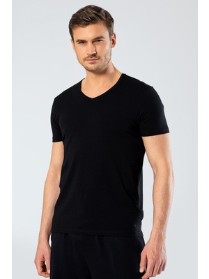 Cacharel Erkek Pamuklu V Yaka Kısakol T-Shirt, %95 Pamuk %5 Likra