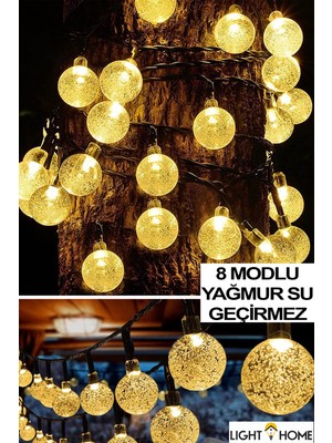 50 LED Güneş Enerjili Bahçe ve Parti Dekor Işıkları 7 Metre Sarı Kristal Küre