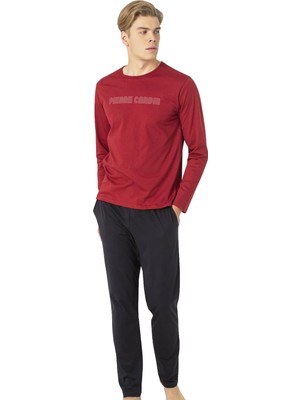 Pierre Cardin Erkek Siyah Pijama Takım, %100 Pamuk, Uzunkollu, Cepli