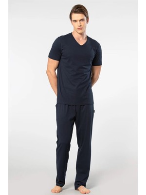 Cacharel V Yaka T-Shirt ve Cepli Pijama Takım, %50 Pamuk %50 Modal