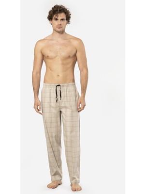 Cacharel Ekoseli Erkek Tek Alt Pijama, Cep Detaylıdır, %95 Pamuk %5 Likralı