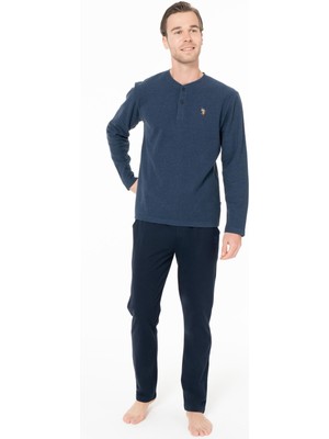 U.S. Polo Assn. Erkek Düğmeli Yaka Uzunkol Kışlık Pijama Takım