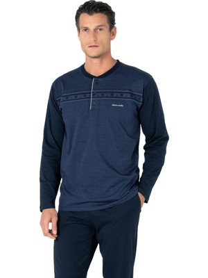 Pierre Cardin %100 Pamuklu Jakarlı Kutulu Yakası Düğmeli Erkek Pijama Takım