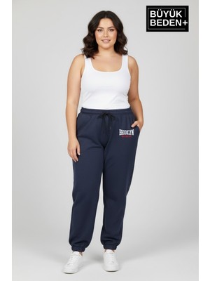 Superlife Kadın Büyük Beden Brooklyn 1970 Baskılı Paça Lastikli Jogger Ince Eşofman Altı SPR26BEAK951-3