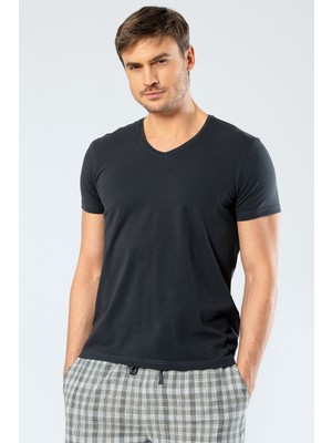 Cacharel Erkek Pamuklu V Yaka Kısakol T-Shirt, %95 Pamuk %5 Likra