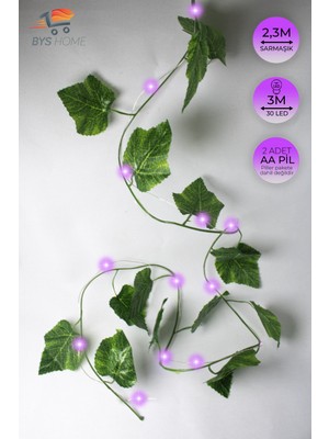 Yeşil Yapraklı 230 cm Yapay Sarmaşık ve Mor Peri LED Işık Seti