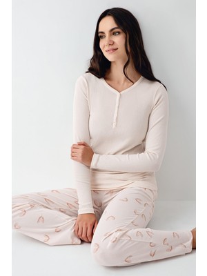 Pierre Cardin Kadın Toz Pembe Pijama Takım, Üst Kaşkorse Alt Pamuk Modal