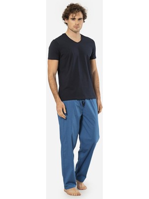 Cacharel V Yaka Kısa Kol T-Shirt ve Cepli Ekoseli Alt Pijama Takım