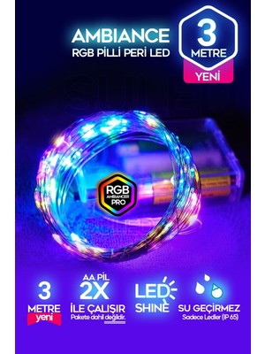3 Metre Rgb Pilli Peri LED Dekoratif Telli, Renkli Bahçe ve Oda Aydınlatması