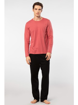 Cacharel Erkek Yuvarlak Yaka Uzunkol Pijama Takım, %50 Modal, %50 Pamuk Alt Pijama Ceplidir