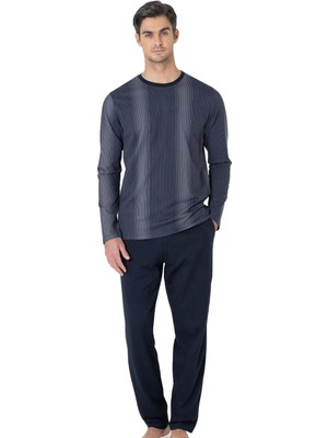 Pierre Cardin Erkek Penye Pijama Takım, %100 Pamuk, Uzunkol Düz Paçalı