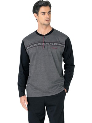 Pierre Cardin %100 Pamuklu Jakarlı Kutulu Yakası Düğmeli Erkek Pijama Takım