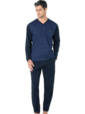 Pierre Cardin %100 Pamuklu Jakarlı Kutulu V Yaka Erkek Pijama Takım