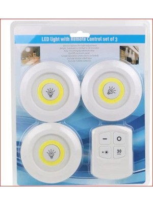 3'lü Yapışkanlı Uzaktan Kumandalı LED Spot Aydınlatma Seti