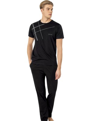 Pierre Cardin Çizgi Detaylı, Kısakol, Bisiklet Yaka Erkek Pijama Takım, %100 Pamuk