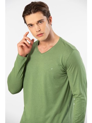 Cacharel Erkek V Yaka Uzunkol Pijama Takım, %50 Modal, %50 Pamuk Alt Pijama Ceplidir