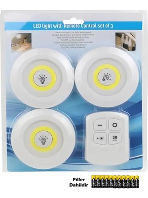 Uzaktan Kumandalı 3’lü LED Spot Işık Seti, Pilli, 11 Aaa Pil Dahil