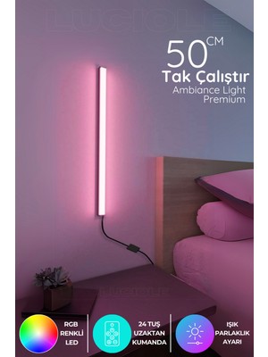 Renkli Uzaktan Kumandalı 50CM LED Işık Çubuğu - Yatak ve Salon Dekorasyonu