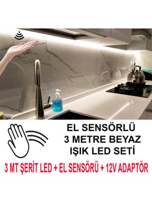 El Yaklaşım Sensörlü Şerit LED Seti, 3 Metre, Beyaz Işık