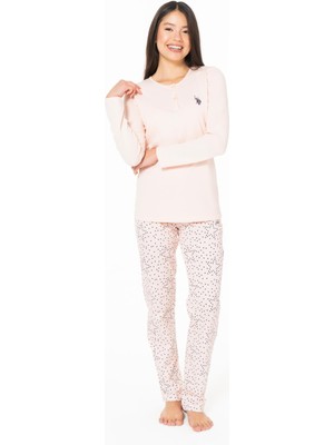U.S. Polo Assn. Kadın Düğmeli Yaka Ev Giyim, Pijama Takım, Uzunkol, %100 Pamuk