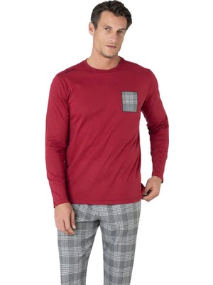 Pierre Cardin Erkek Ekoseli Penye Pijama Takım, %100 Pamuk, Uzunkol Düz Paçalı