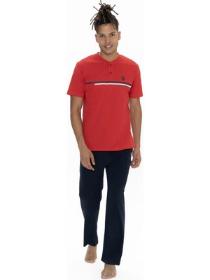 U.S. Polo Assn. Us Polo Erkek Büyük Beden Pijama Takım, Bisiklet Yaka Düğmeli, Cep Detaylı