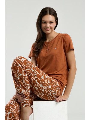 Arnetta Yazlık Pijama Takım, Düğmeli Yaka, Kısakol, Cepli ve Baskılı