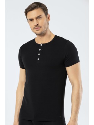 Cacharel Erkek Bisiklet Yaka Düğmeli Kısa Kol Fit T-Shirt