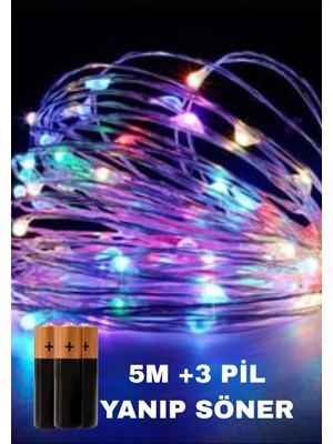 5m Peri LED Işık Seti, Pilli, Yanıp Sönen, Yılbaşı ve Doğum Günü Dekoru