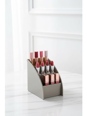 Feyza Design Pratik Ruj ve Oje Düzenleyici Standı, Gri, Şık ve Kullanışlı Organizatör