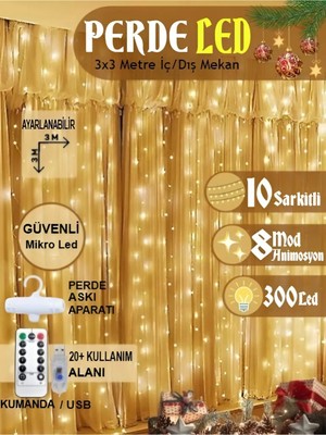 Kumandalı 8 Moda LED Perde 3X3M, Şık ve Modern Dekorasyon Parçası