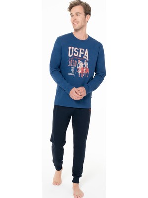 U.S. Polo Assn. Erkek Penye Dar Paçalı Baskılı Ev Giyim Alt Üst Takım