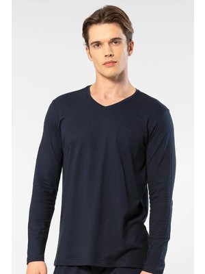 Cacharel Erkek %50 Modal, %50 Pamuk V Yaka Uzunkol T-Shirt