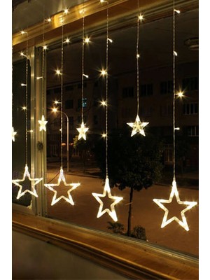 Yıldızlı Parti LED Işık Perde, 3m Loş Sıcak Renk, 12 Saçaklı