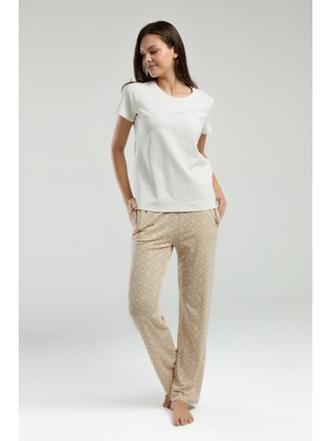 Pierre Cardin Kadın Pijama Takım, Kısakol, Yuvarlak Yaka, Cep Detaylı