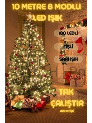 10 Metrelik 100 Ledli Fişli Dekoratif Işık, Yılbaşı ve Günışığı Aydınlatma