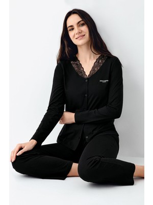 Pierre Cardin Kadın Dantel Detaylı Düğmeli Pijama Takım, %50 Modal %50 Pamuk