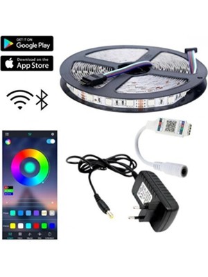Bluetooth Renkli LED Şerit 5m SMD5050, Müzik Duyarlı, Iç Mekan Için