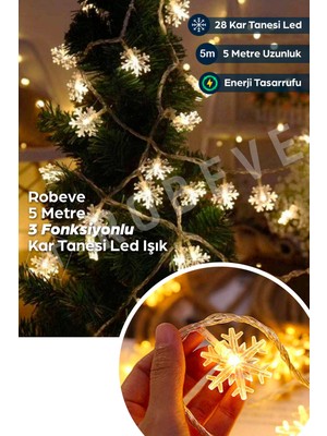 Yılbaşı Temalı 5m LED Işık, Kar Tanesi Tasarımı, Pilli Dekorasyon Işık