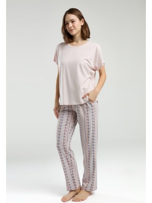 Pierre Cardin Modal Pamuk Pijama Takım, Üst Düz, Alt Desenli Cepli Yazlık Pijama Takım